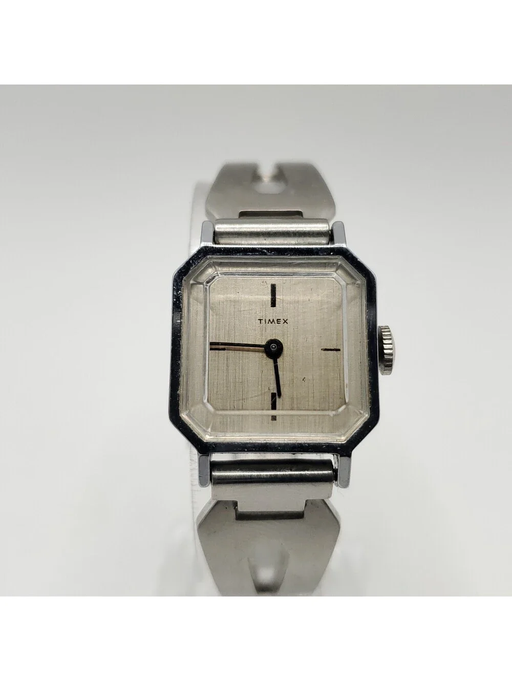 Vintage Timex Mechanical Womens Watch Square Dome Crystal Silver Tone For Parts